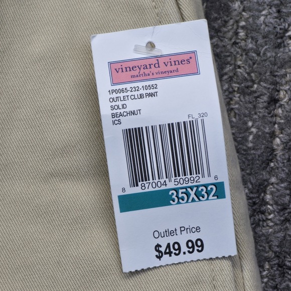 NWT Vineyard Vines Mens 35x32 Classic Fit Club Pant Chinos Khaki Beachnut Twill - Picture 5 of 10